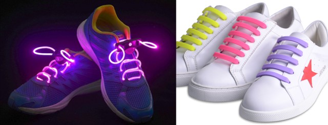 Светящиеся и резиновые шнурки.